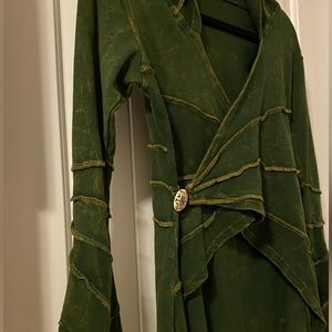Green hooded wrap with forest pixie hippie vibes